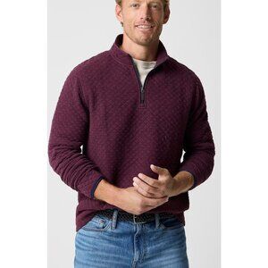 NWT J Crew Men Quilted Quarter Zip Pullover Sweatshirt Burgundy Size L $130 [jb]